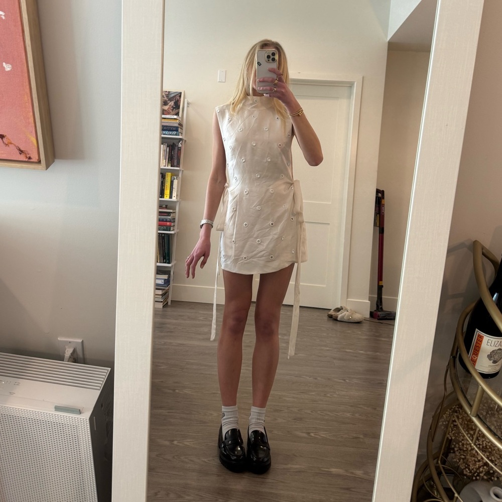 Dana Foley NYC White Mirror Embellished Sleeveless Mini Dress (Size S)